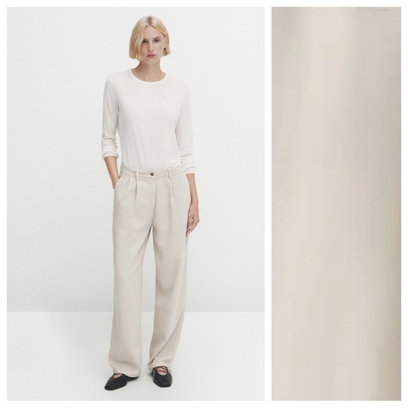 NWT. Massimo Dutti Beige 100% Lyocell Loose Fit Trousers. Size 6. - Picture 1 of 11